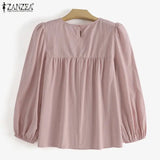 ZANZEA Elegant Solid Blouse Women Long Sleeve O Neck OL Work Shirt Spring Autumn Fashion Tunic Tops Blusas Female Loose Chemise