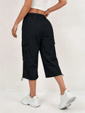 Women's Quick-Dry Cargo Capri Pants with Elastic Waist & Drawstring - Lightweight Stretch Suitable for - Outdoor Pants, Multi- Trousers, Machine Washable Loose-Fit Mid-Length for, Travel, Casual Attire