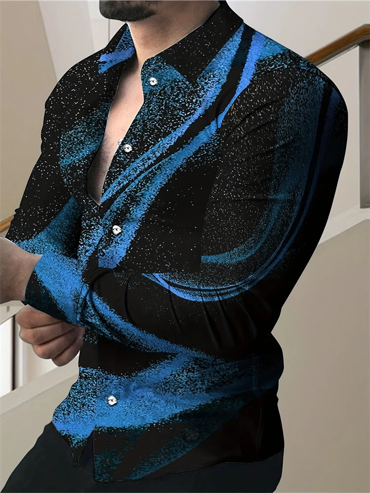 2025 Spring Men's Shirts Fashion Retro Street Texture Printed Shirts Men's Long-sleeved Lapel Shirt Shirt Top Office Clothing