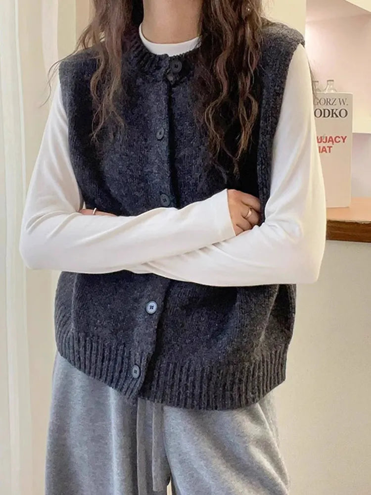 Knitted Women Sweater Vest New Sleeveless O-Neck Black Knit Sweater Vest Women Tops Outerwears Sweaters Sueters De Mujer Q1078