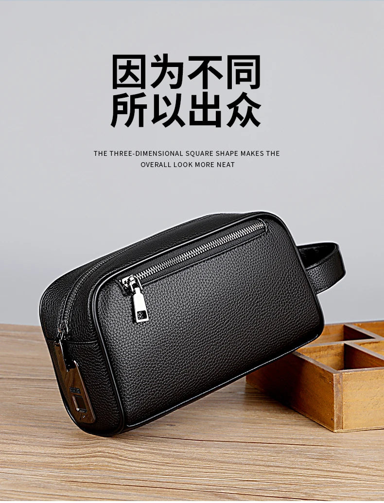 Male Long Money Wallets Mobile Phone Pouch Men Messenger Bag Anti-Theft Men's Fingerprint Lock Bags for Men Leather Hand Bag