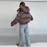 Winter Hooded Jacket Short Top Cropped Drawstring Waist Coat Woman Long Sleeve Warm Quilted Out Jackets Streetwear Lady Clothes