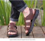 Men's New Beach Shoes Cowhide Slippers Outdoor  Non-slip Thick-soled Leather Sandals for Me