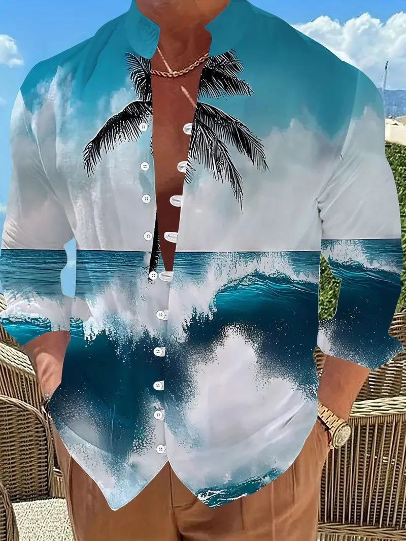 New Men's Fashion Long Sleeve Shirt Ethnic Wind Fashion Casual Street Outdoor Shirt Linen Shirt Top