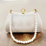 Fashion Pearl Chain Handbags Female White Embroidered Lace Flower Clutch Purse Crossbody Shoulder Party Wedding Prom Evening Bag
