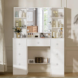 Teousev 7 Drawers Vanity Dressing Table with 10 Dimmable LED Lights, Large HD Mirror Modern Makeup Desk with Ample Storage
