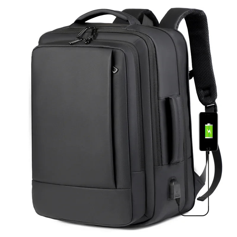 Expandable Men's Business Backpack with Multi-functional Layered Storage, Water-proof & Scratch-resistant Fabric, Separate Laptop Compartment, Convenient USB Charging Design, Perfect for Office Work, Short-distance Business T