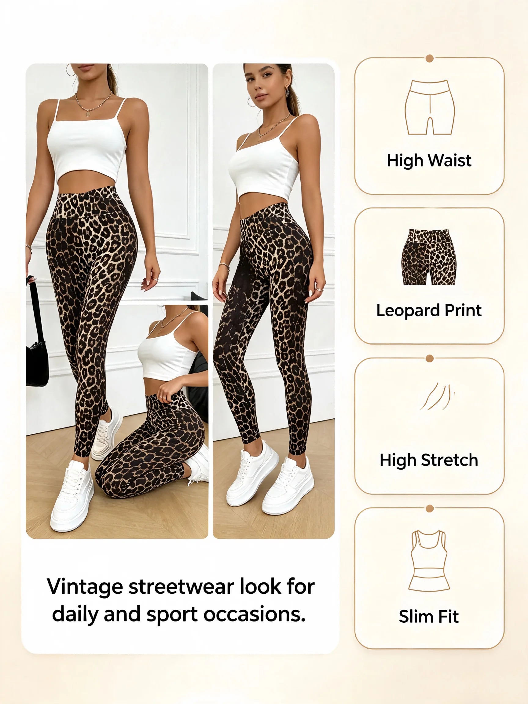 Women High Waist Leopard Print Leggings Stretch Slim Ankle Pants Casual Streetwear Workout Yoga Skinny Trousers