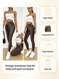 Women High Waist Leopard Print Leggings Stretch Slim Ankle Pants Casual Streetwear Workout Yoga Skinny Trousers