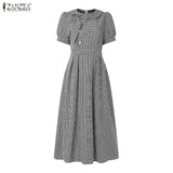 Women Summer Plaid Dress ZANZEA Elegant O Neck Short Sleeve Work Midi Sundress Woman Stylish A Line Holiday Robe Loose Dresses