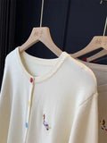 Autumn Winter 2026 Soft Elegant O-neck Loose Casual Sweaters Women Knitted Chic Embroidery Cardigan Basic Colorful Buttons Tops