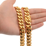 6-14mm Wide Stainless Steel Cuban Miami Chains Necklaces Mens Necklace Chain 316L Stainless Steel Hip Hop Necklace Gold Color