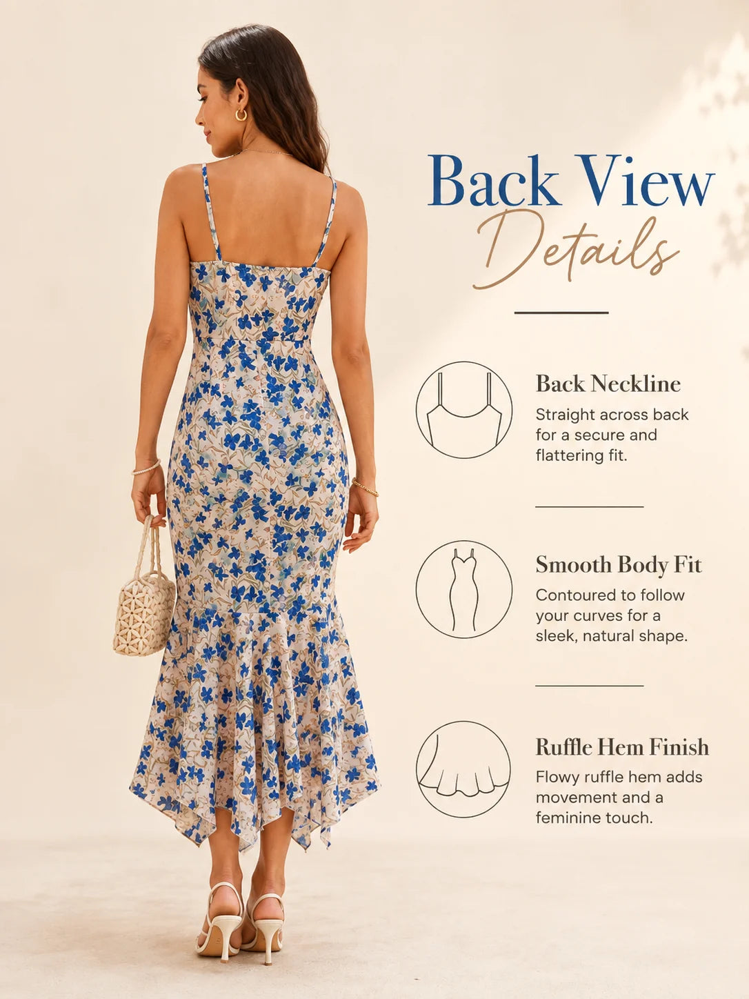 Floral Print Spaghetti Strap Maxi Dress for Women, V Neck Front Drawstring Bodycon Midi Long Dress, Slim Fit Split Hem Summer Beach Vacation Party Sundress
