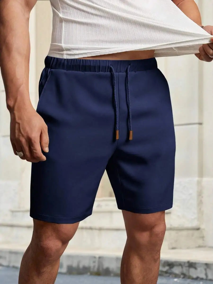 HIMLAND Men's Solid Color Drawstring Waist Casual Shorts, Versatile, Vacation, Father's Day Gifts, Football