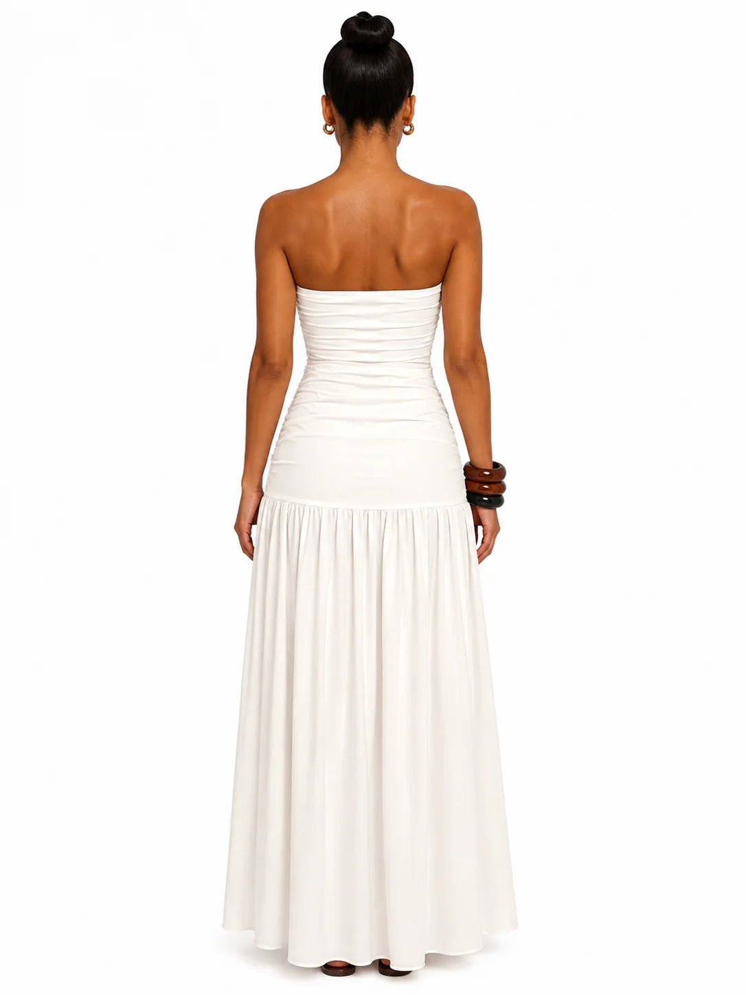Women Strapless Twist Cutout Maxi Dress Ruched Waist Flowy A Line Long Tube Top Dress Summer Beach Vacation Casual Sundress