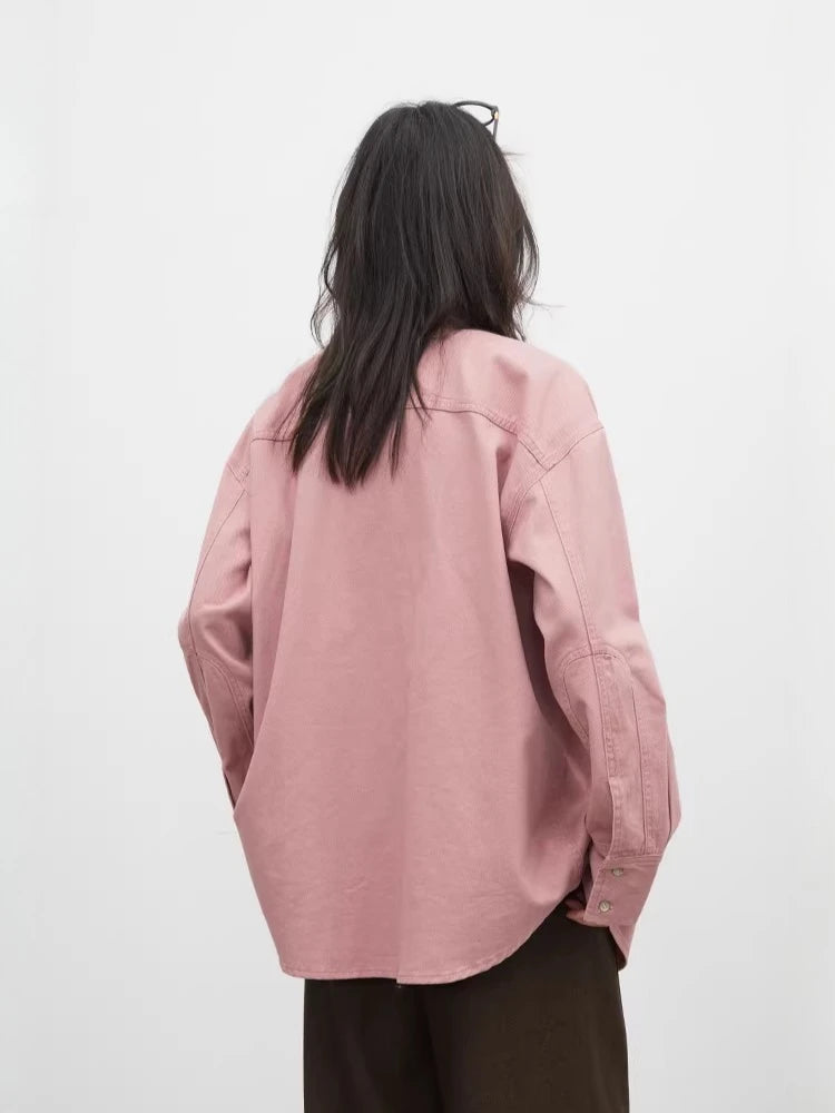 CHIC VEN Fashion Women Shirt Loose Casual Pink Long Sleeve Vintage Cotton Female Blouses Spring Summer 2026 Woman Jacket