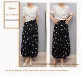 Modern Large Polka Dot 100% Natural Mulberry Silk Crepe De Chine Elastic Waist Women's Fashionable Cropped Lantern Pants