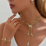 4-piece Luxury Jewelry Set Synthetic Zirconia Necklace Earring Bracelet Ring Women Bohemian Street Style Wedding Banquet Gift