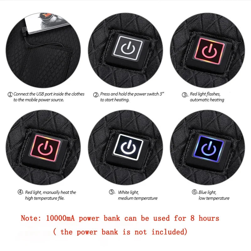 Winter 9/5 Zone Heating Jacket Fast Heating Safety Long Battery Life USB Smart 3 Heating Levels Clothing Unisex Hiking Cycling