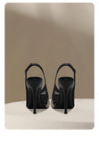 New Baotou Sexy Sandals with One Buckle and Summer Mesh, Rhinestone High Heels for Women, Slim Heels, Shallow Mouth