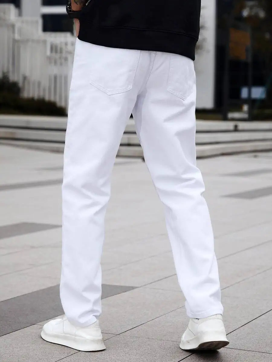 SGIAWETA-Manfinity Homme Men Cotton Solid Straight Leg Jeans Long Washed Light Jean Cargo Plain All White Work Basic Husband Going Out Office Party Vacation Urban-birthdaygift