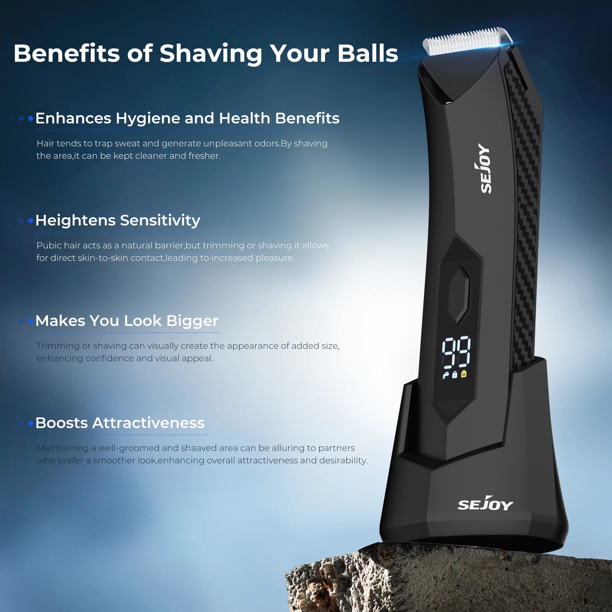 Electric Body Hair Trimmer,Groin Trimmer Ceramic Blade, Waterproof Wet/Dry Groomer, USB Recharge Dock, Men’s Wireless Ball Shaver,LED Display