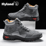 FLYLAND Men's Ankle Boots Casual Leather Shoes Fashion Vintage Hand Stitching Soft Business Handmade Shoes