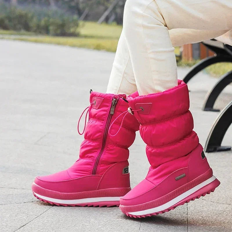 Platform Snow Boots Female Plus Size 42 White Women Boots Winter Shoes Warm Plush Mid-calf Boots Waterproof Rubber Non-slip