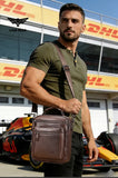 LION VERA Men's Shoulder Bag Casual Mobile Phone Zipper Bag Large Capacity Business Genuine Leather Travel Crossbody Bag