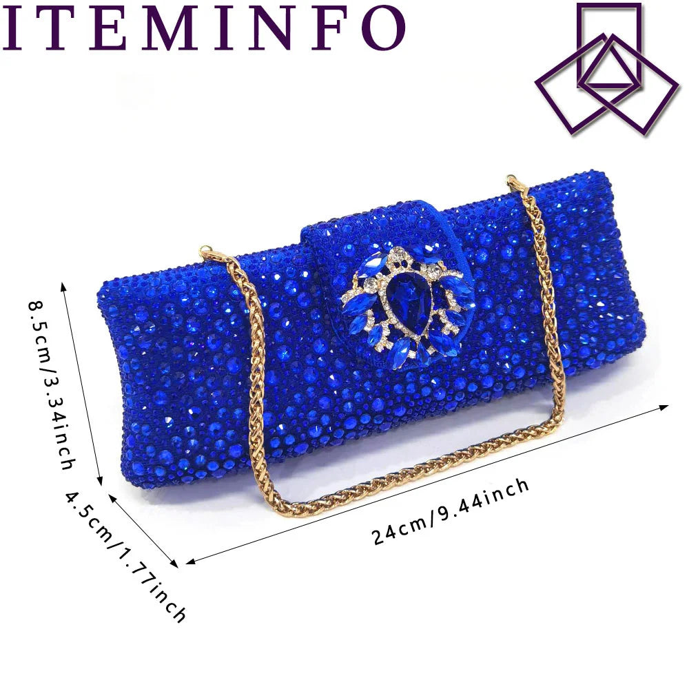 Venus Chan Royal Blue Sandals for Women 2024 Luxury Wedding Pumps Med Heels Rhinestone Design Party Shoes and Bags Set