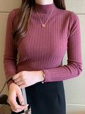 2026 New Autumn Winter Knitted Ribbed Jumper Tops Women Turtleneck Pullovers Sweaters Long Sleeve Korean Slim-fit Female Sweater