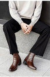 Luxury Men Boots Leather Chelsea Boots High Top Buckle Strap Formal Shoes Black British Style Ankle Boots Pointed Toe Brown Boot