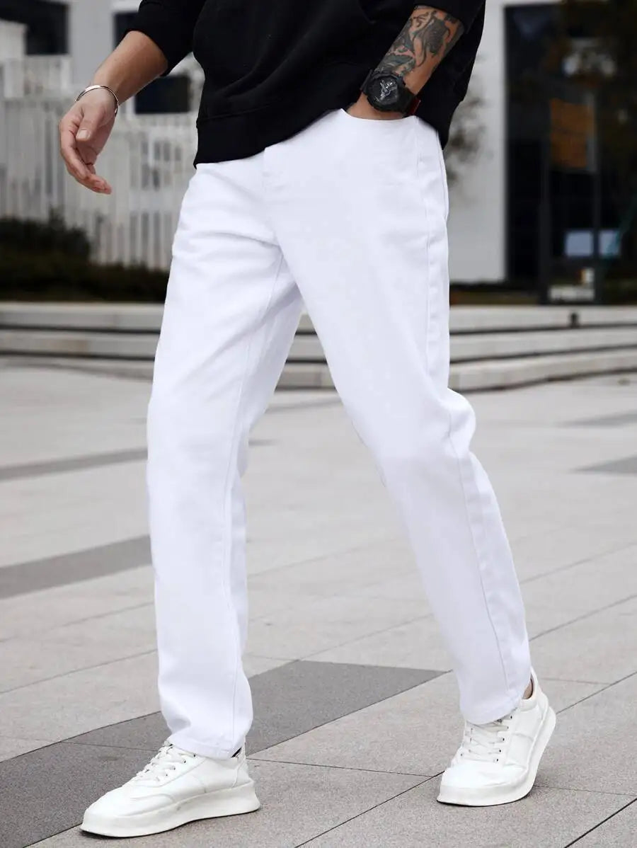 SGIAWETA-Manfinity Homme Men Cotton Solid Straight Leg Jeans Long Washed Light Jean Cargo Plain All White Work Basic Husband Going Out Office Party Vacation Urban-birthdaygift