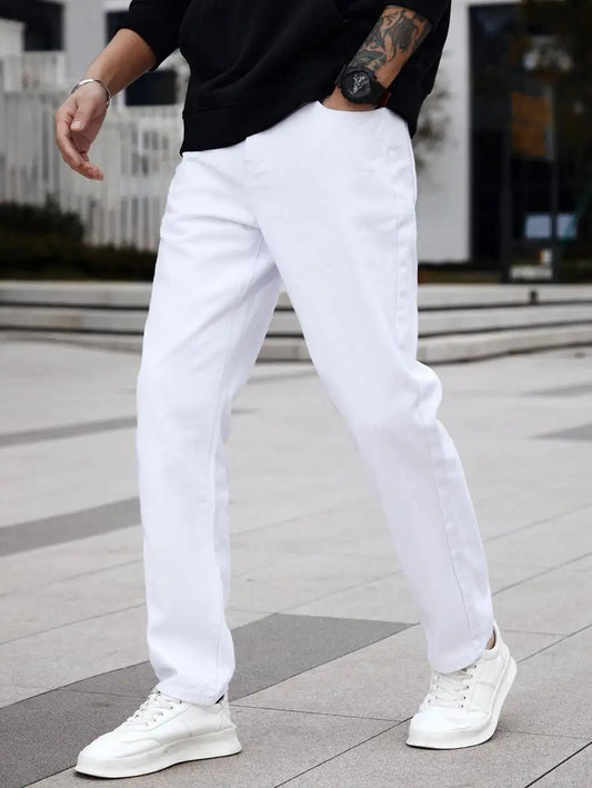 SGIAWETA-Manfinity Homme Men Cotton Solid Straight Leg Jeans Long Washed Light Jean Cargo Plain All White Work Basic Husband Going Out Office Party Vacation Urban-birthdaygift