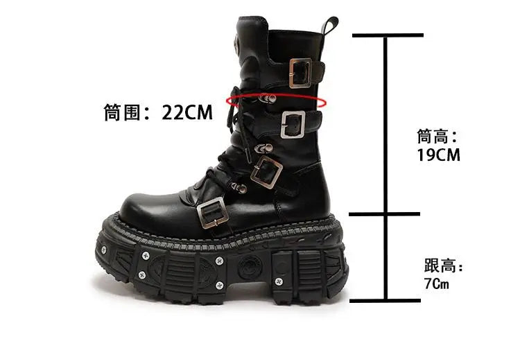 Women's 2025 New Niche Internet Celebrity Muffin Platform Locomotive Punk Goth Lace-up Medium Boots