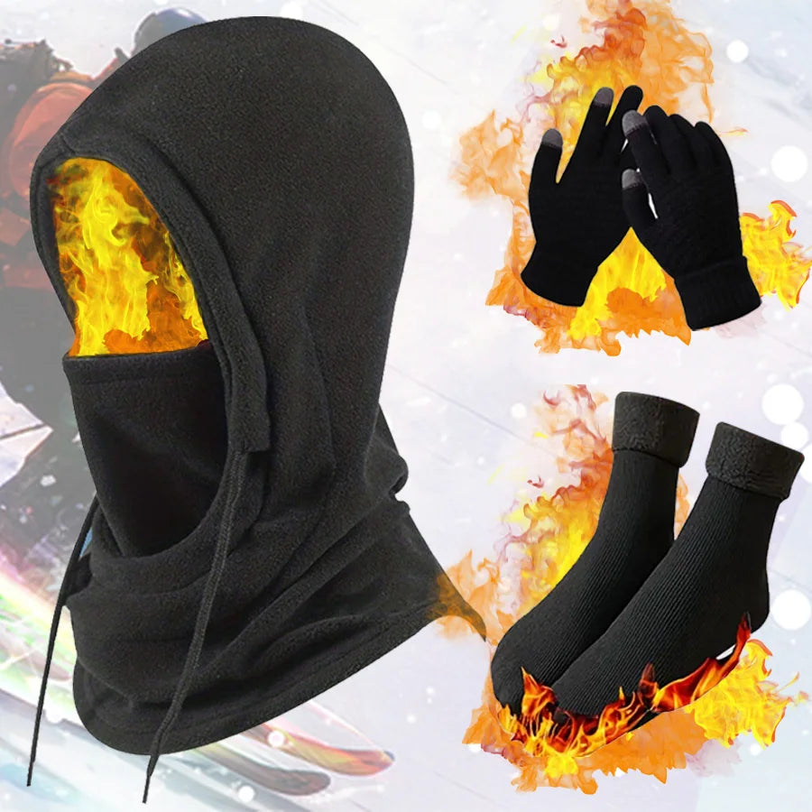 Winter Balaclava Gloves Socks 3PCS Set, Thermal Skiing Hiking Gear for Men Women, Cold Weather Face Mask Christmas Gift