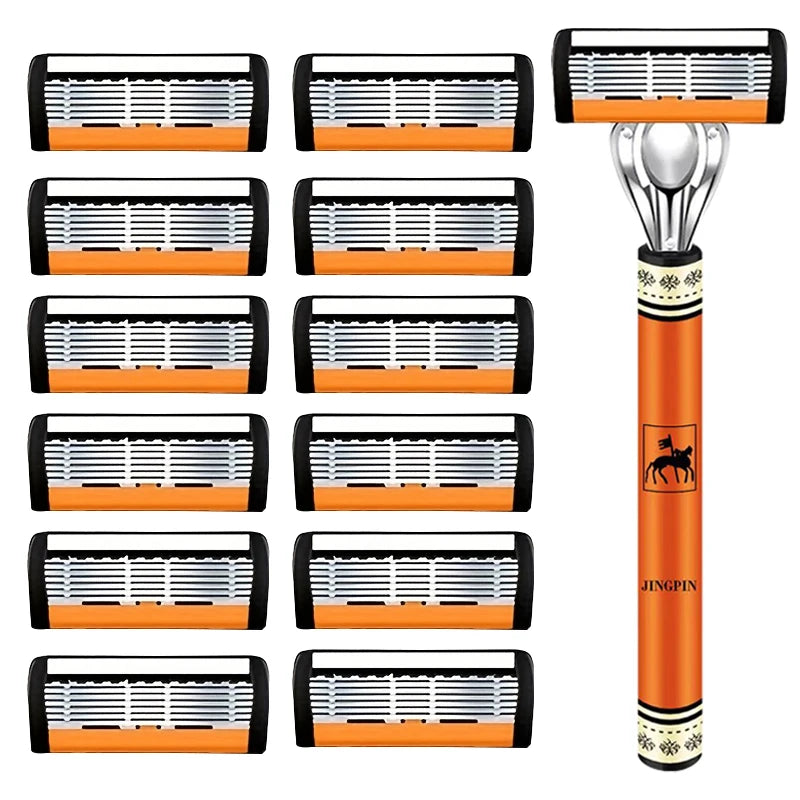 6-Layers Safety Razor Set High Quality Men Shaving Razor Sharp Stainless Steel Changeable Shaver Head Blades