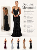 Sexy Sequin Floral Mermaid Evening Gown for Women Deep V Neck Spaghetti Strap Formal Prom Dress Floor Length Tulle Wedding Guest Party Ball Gown