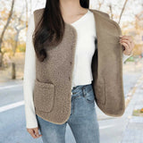 Women'S Teddy Fleece Vest Autumn Thin Vest Sleeveless Coat Plain Plush Vest Short Jacket Loose Fleece Vest Women Outwear