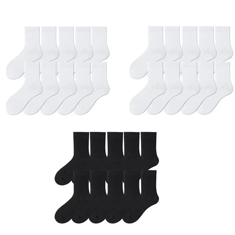 10-40Pairs Woman Men'S Classic Formal Mid-Calf Socks 100% Breathable Cotton Solid Black White Perfect For Business Casual Wear