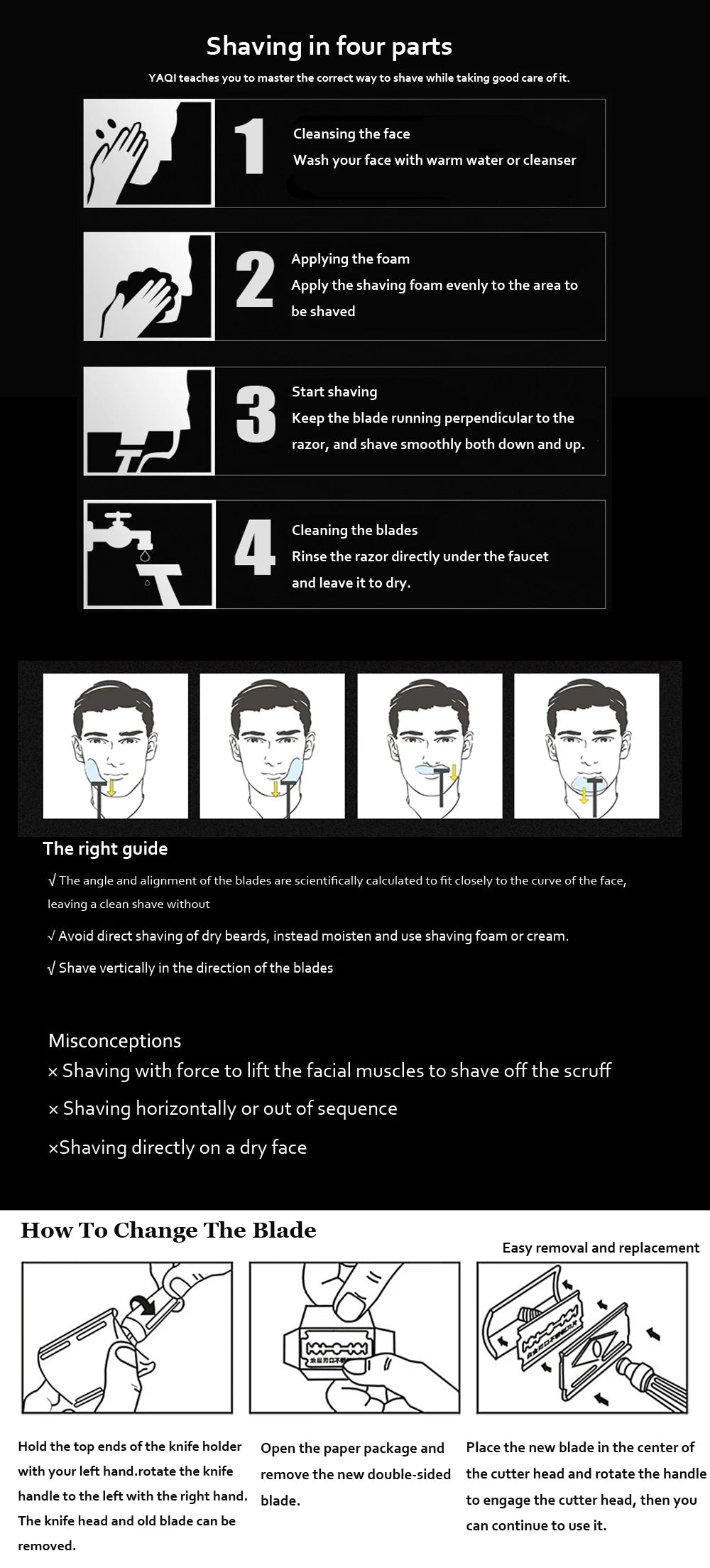 "The FLIPSIDE by YAQI" A Dual Comb Dual Aggression Level Mens Razor Head In Chrome