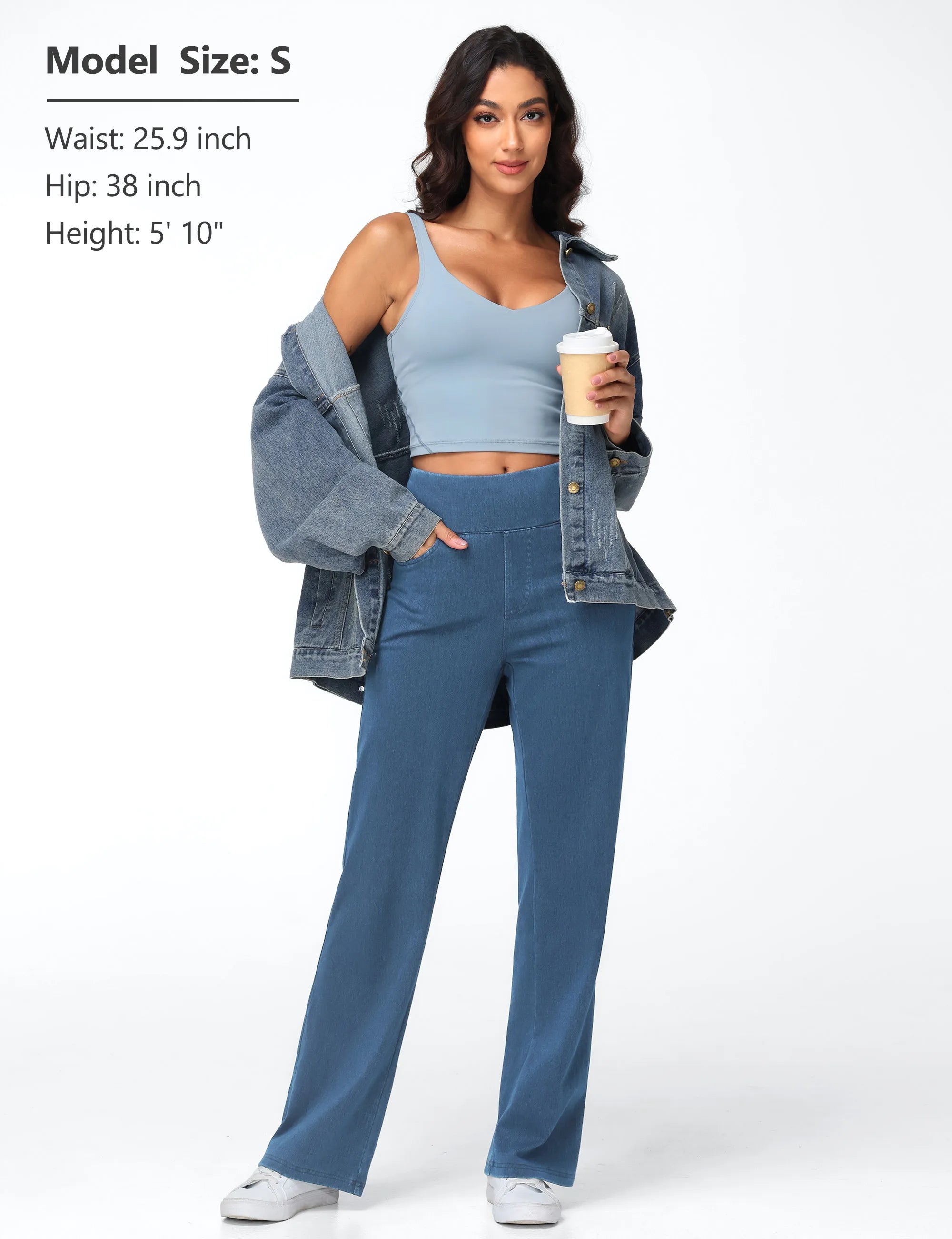 THE GYM PEOPLE Women's Wide Leg Jeans High Waisted Pull on Stretchy Baggy Basic Straight Denim Pants with Pockets