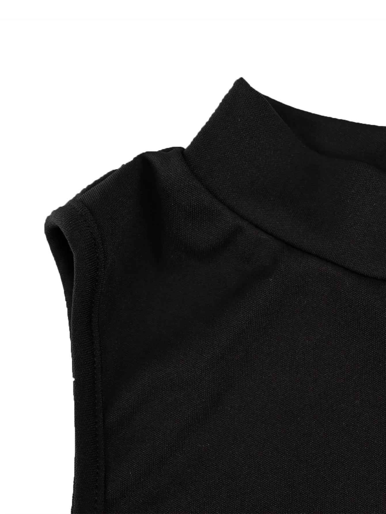 2-Piece Black High Neck Midriff Tank Smocked Waist Side Slit Wide Leg Pants Spice Girl Style Women Summer Date Wear