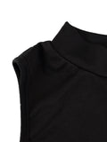 2-Piece Black High Neck Midriff Tank Smocked Waist Side Slit Wide Leg Pants Spice Girl Style Women Summer Date Wear