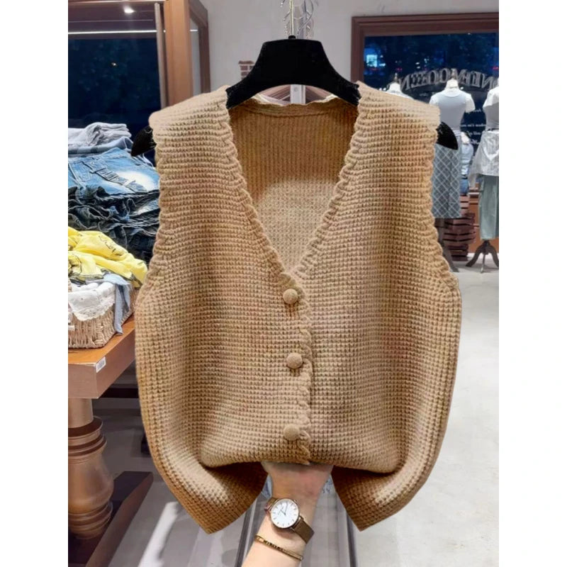 V-Ne Knitted Vest Outerwear Svel Autumn Faion Women's Jaet Casual Sle Commute Wind No Brand Chinese Made