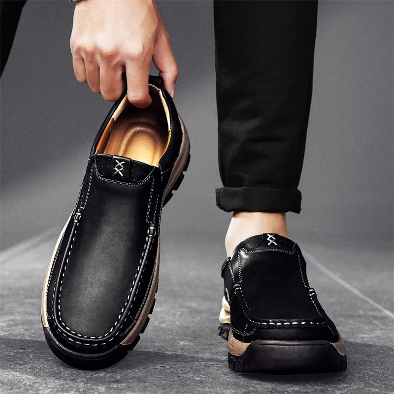 Stylish Men's Leather Loafers Men Thick Bottom Business Shoe Classic Leather Man Casual Shoes Senior Brand Male Walking Footwear