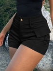 Women Cargo Shorts High Waist Button Zipper Fly Multi Pockets Elastic Back Waist Casual Summer Outdoor Hiking Short Pants Streetwear