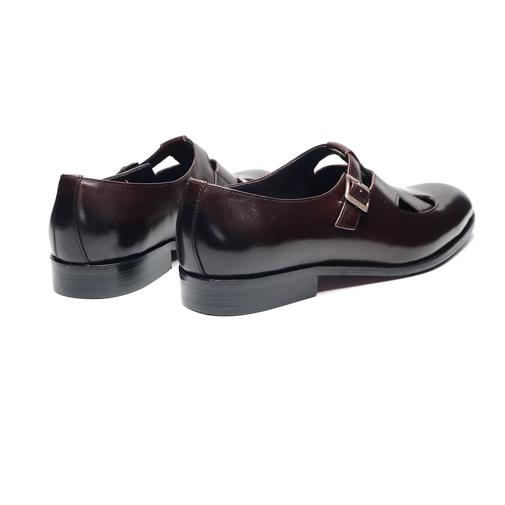 Genuine Leather Mens Classic Summer Dress Sandals Buckle Strap Black Brown Closed Toe Business Party Casual Formal Shoes for Men