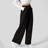 Women Fashion Wide Leg Pants Solid Elastic Pants Work Business Suit Straight Trousers Casual High Waisted Dress Palazzo Pants