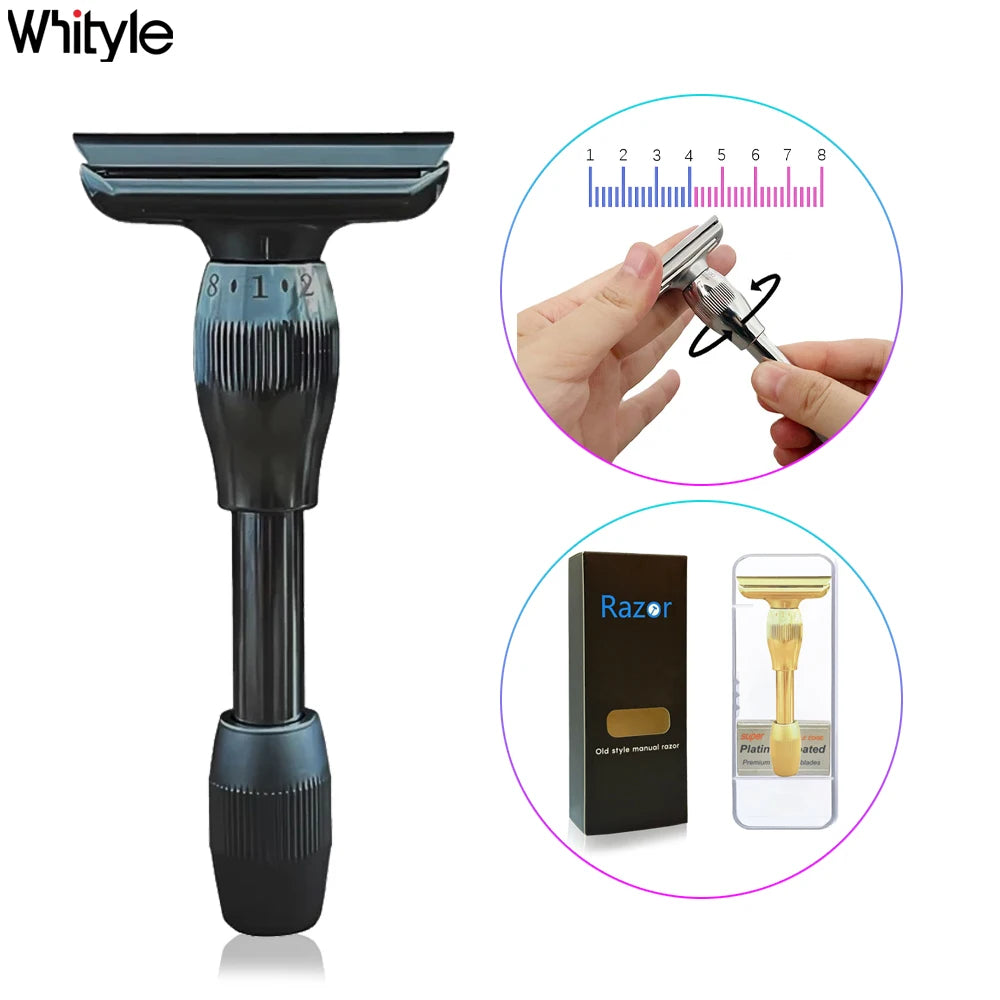 Whityle 19T High-Quality Unique Design Safety Shaver 1-8 Adjustable Sharpness Double-Edged Blade Shaving Razor for Male & Female